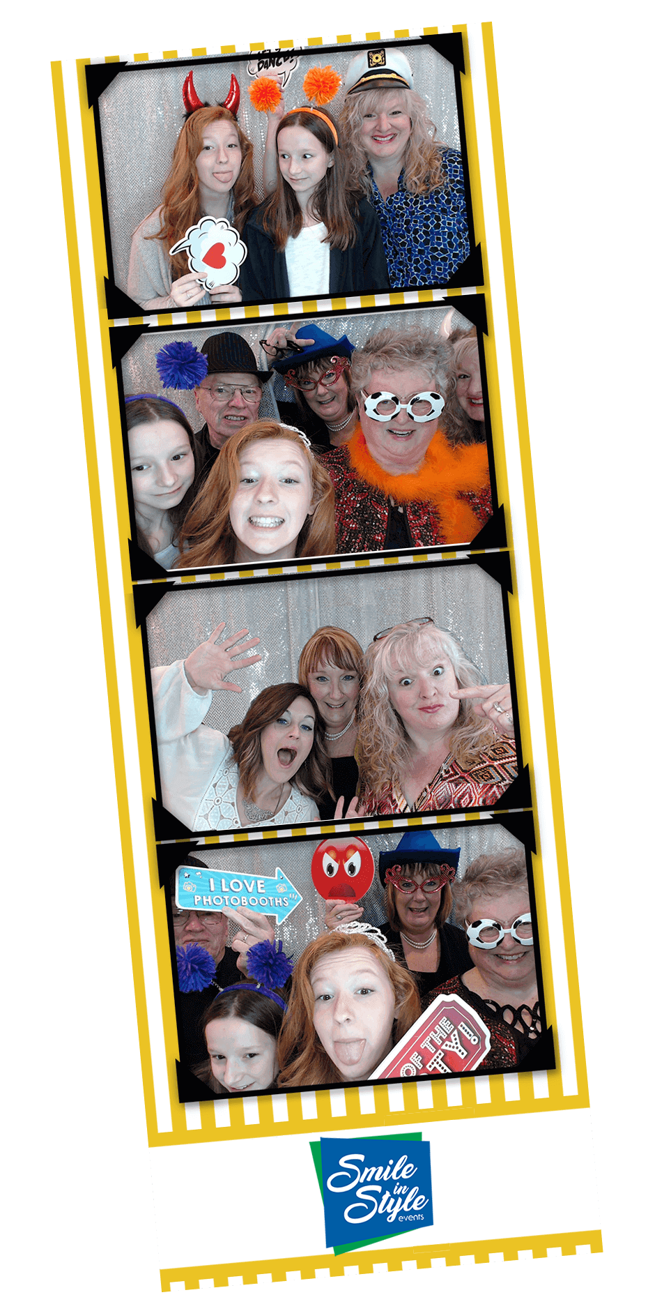 a photo strip with four silly photos of the cheese me photo booth team