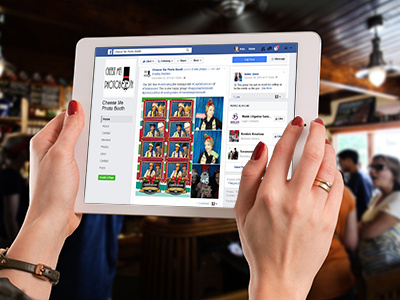 a tablet displaying the cheese me photo booth website